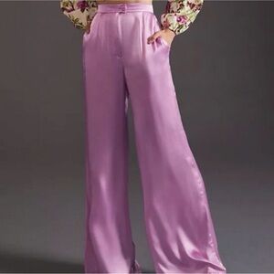 Anthropologie Satin Pants Lavender Sz Small Corey Lynn Calter Wide-Leg Trousers